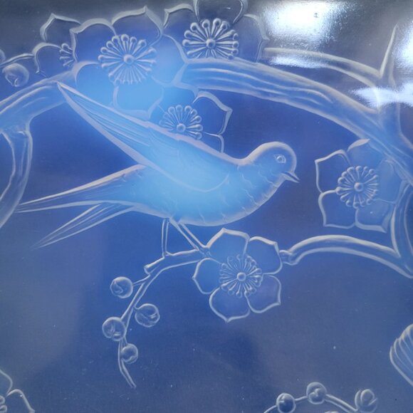 Antique French Julien Opalescent Glass Dish Birds & Floral Metal Rims & Handles - Picture 8 of 13